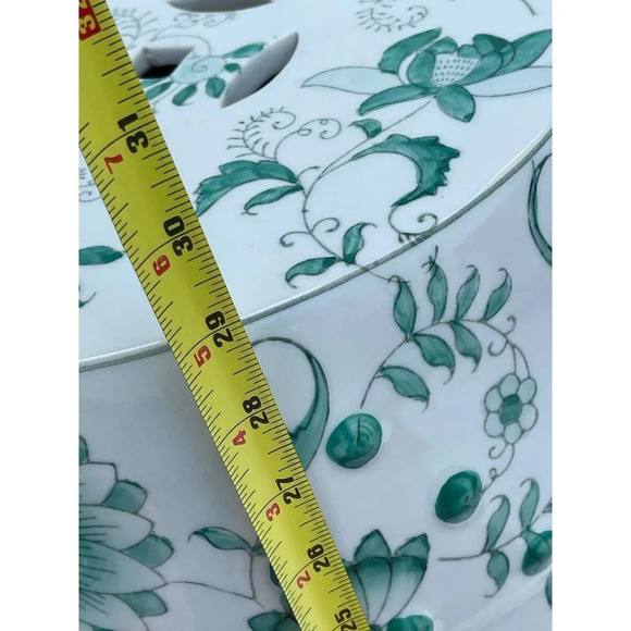 Vintage Antique Chinese Green White Porcelain Floral Garden Stool Plant Stand - Picture 10 of 15